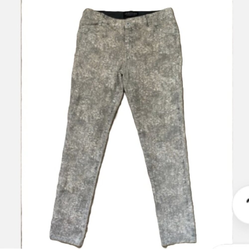 PERUVIAN CONNECTION Gray White Paisley Patterned Stretch Pants Womens Size 10